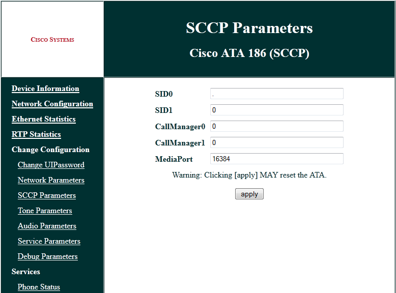 Cisco ata186 188 web gui