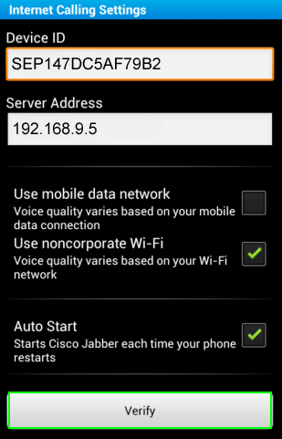 cisco jabber android internet calling settings