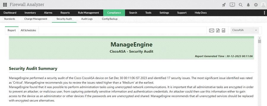 ManageEngine Firewall Analyzer - Cisco ASA security audit