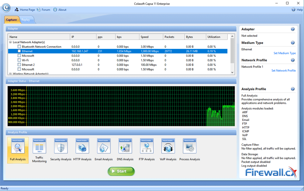 capsa enterprise v11 protocol analyzer dashboard