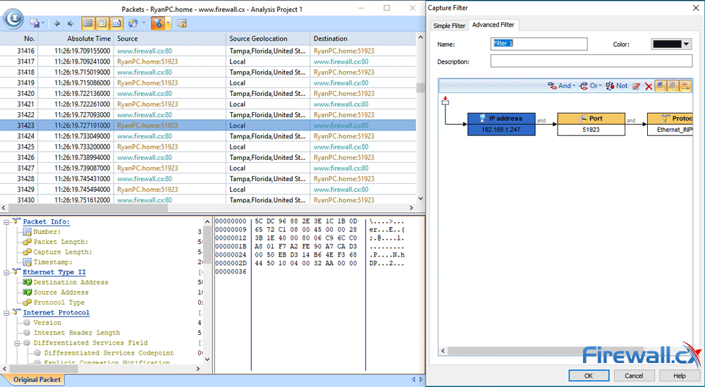 capsa enterprise v11 packet capture filter analysis