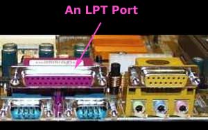 Physical LPT port on a computer motherboard