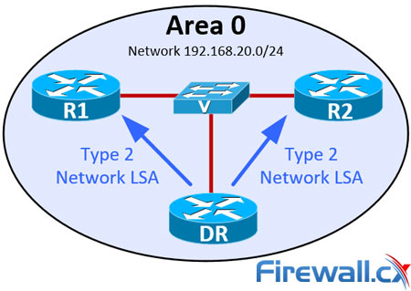 LSA Type 2 Packets exchanged between OSPF DR and neighbor routers