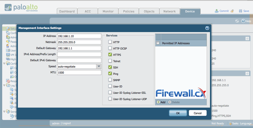 Changing the Management IP Address & services on the Palo Alto Networks Firewall