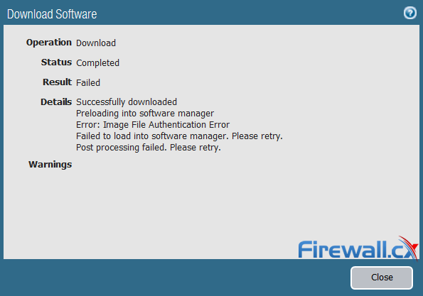 palo alto firewall image file authentication error