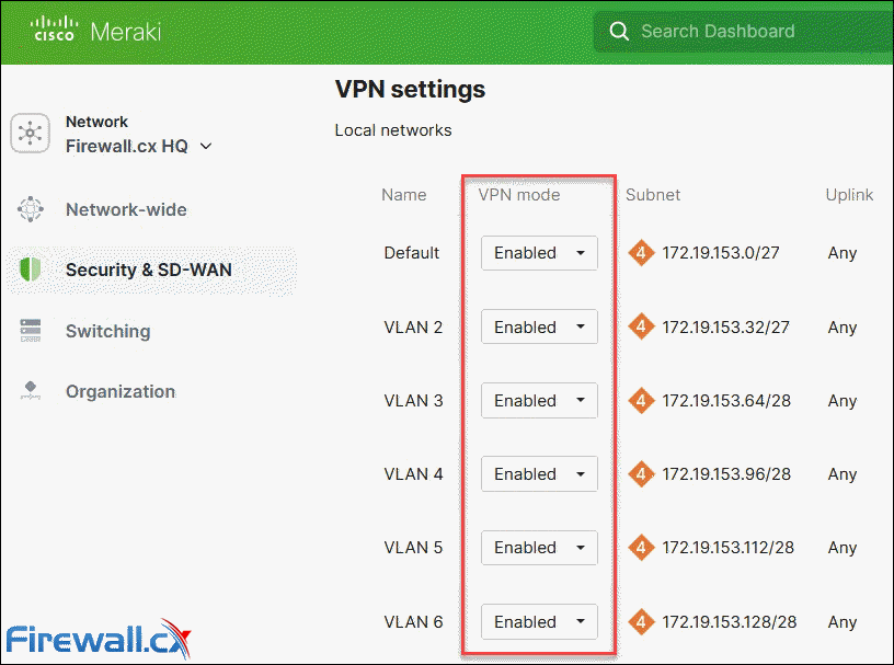 Enabling VLAN Mode for local networks on Meraki MX