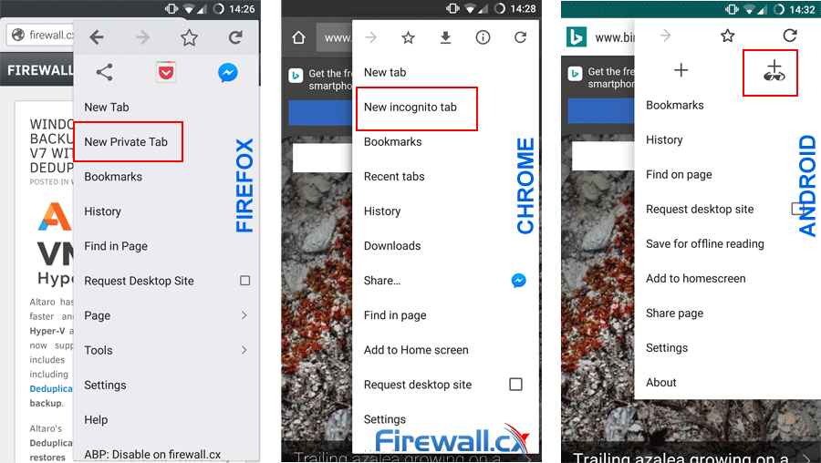 Enabling safe private browsing in Firefox, Chrome and Android O/S