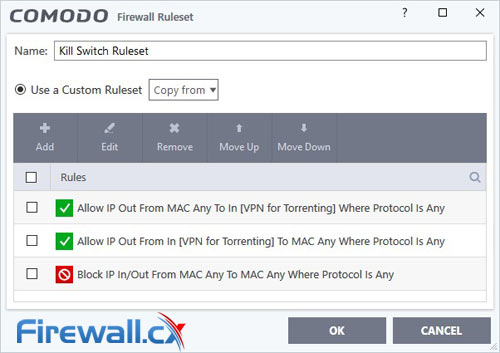 Comodo Firewall Ruleset for Torrent Kill Switch