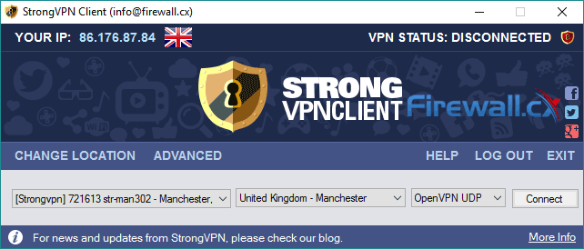 The StrongVPN client - Probably not the best looking GUI but surely the best service
