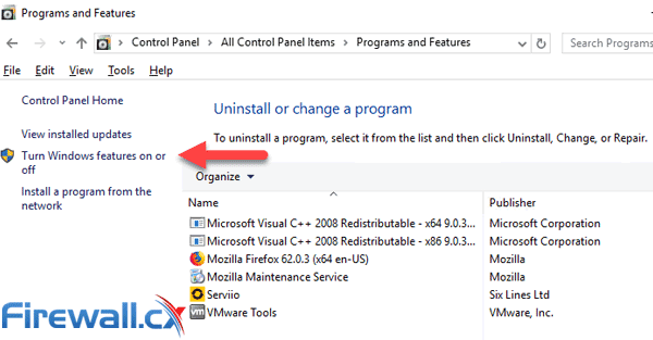 windows server turn features on off