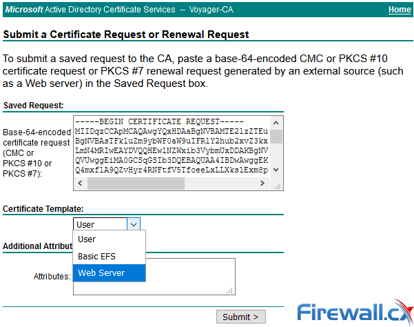 windows ca web server certificate template enabled