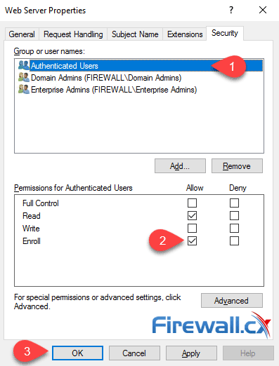 windows ca web server properties