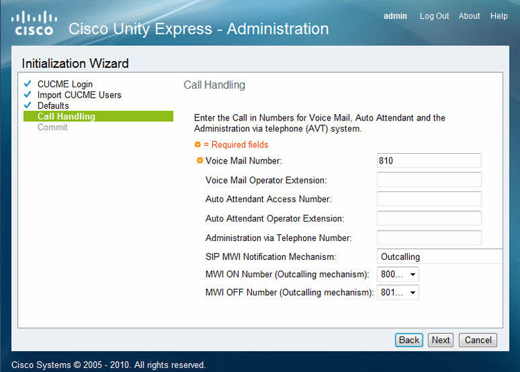 cisco unityexpress call handling