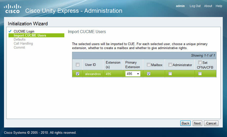 cisco unityexpress import users