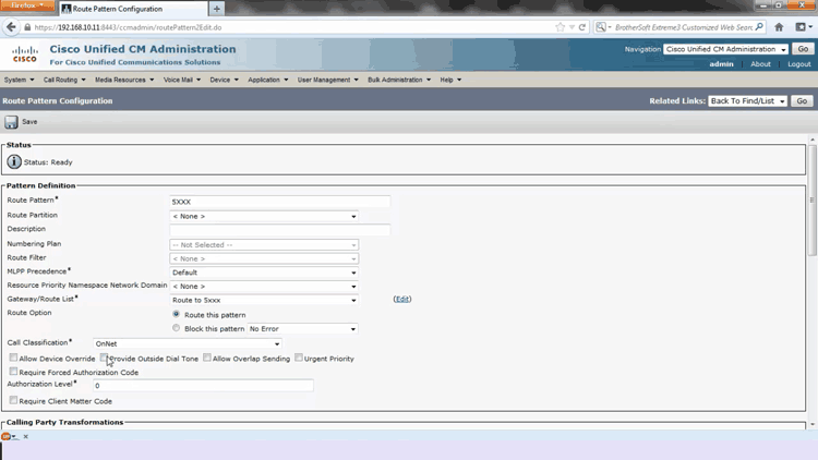 cisco cucm route pattern configuration