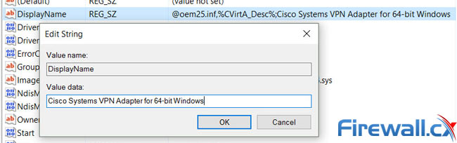 Editing the Value Data for the 64Bit Cisco VPN Client