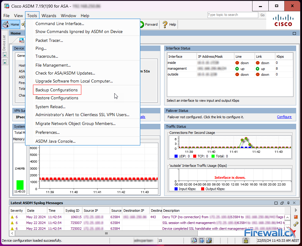 Cisco ASA Firepower Backup via ASDM