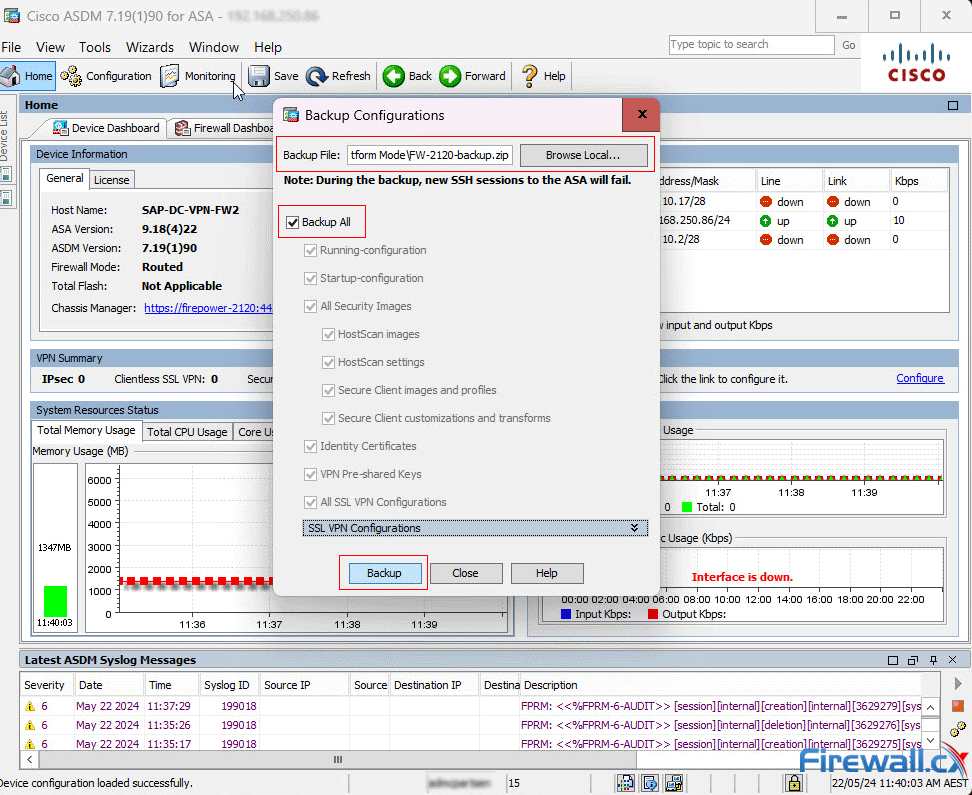 Cisco ASA Firepower Backup via ASDM - Backup Options