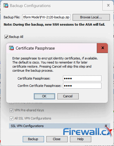 Cisco ASA Firepower Backup via ASDM - Certificate Passphrase