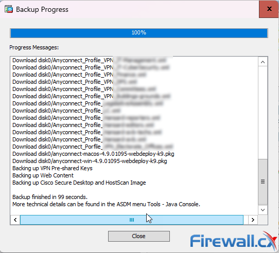 Cisco ASA Firepower Backup via ASDM - Backup Completed