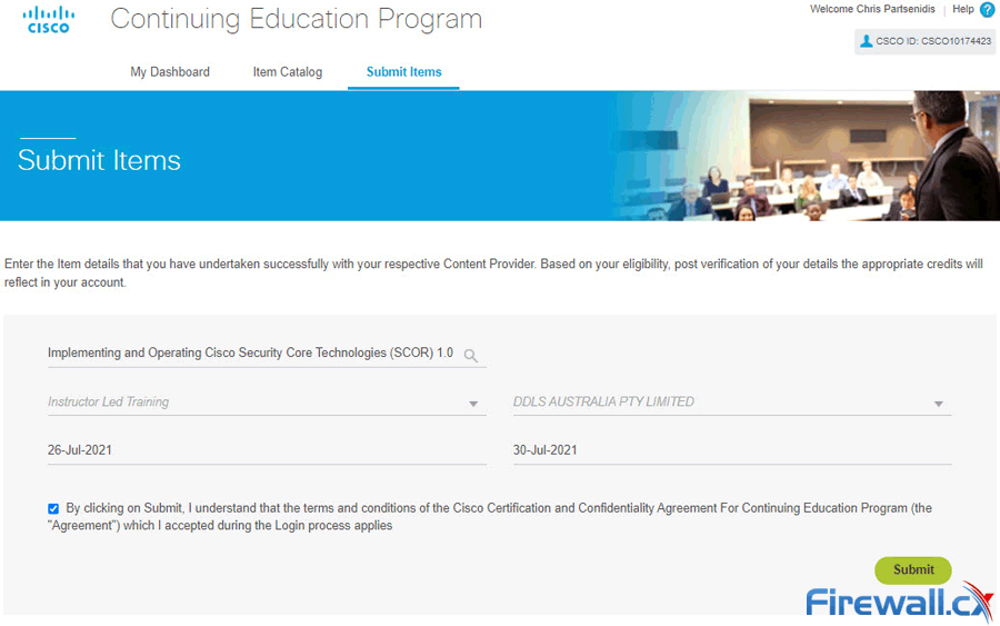 cisco continuing education program submit items