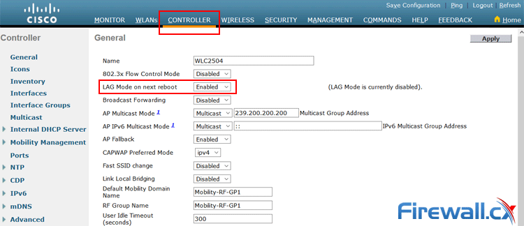 How to enable LAG on Cisco WLC