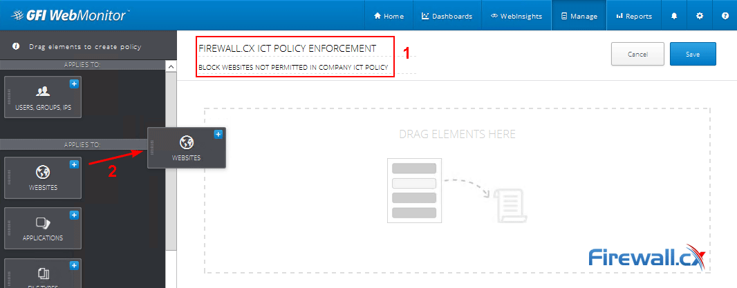 Creating the Web Policy in GFI WebMonitor using the WEBSITE element