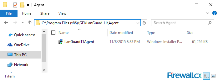 The location of GFI LanGuard Agent on our 64bit O/S.