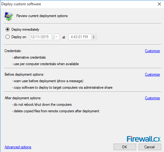 Final configuration options for remote deployment of Mozilla Firefox via GFI LanGuard