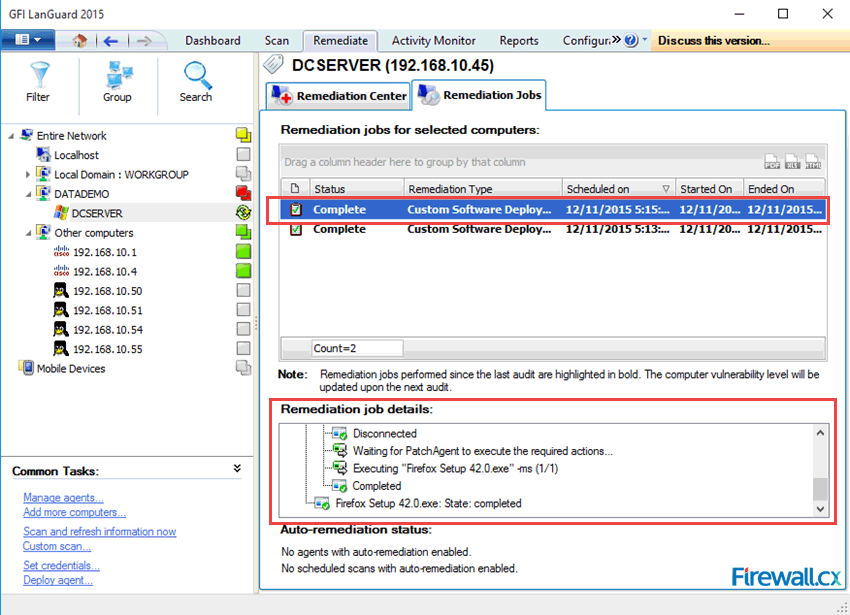 GFI LanGuard Remote software deployment of Mozilla Firefox complete