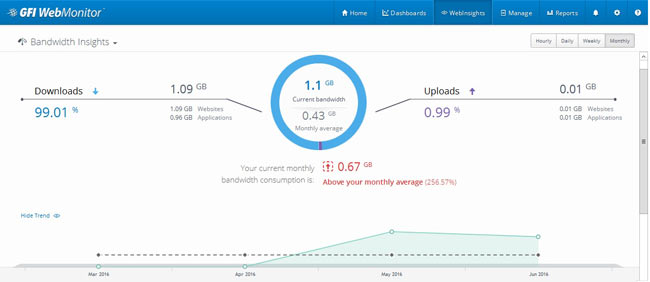 The Web Insight section keeps an overall track of internet usage