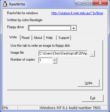 rawwrite usage and screenshot