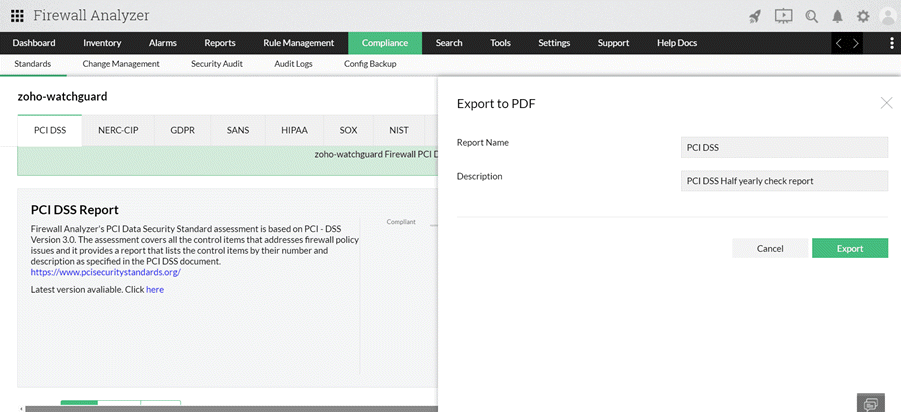 Firewall Analyzer – Policy documentation and compliance standards check