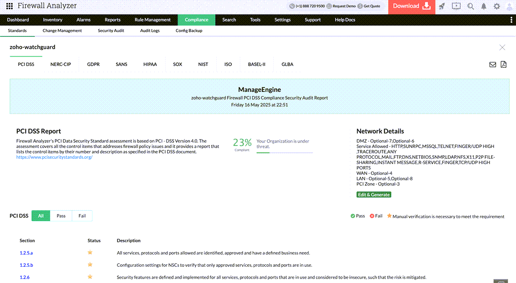 Manageengine firewall pci dss v4.0 compliance report