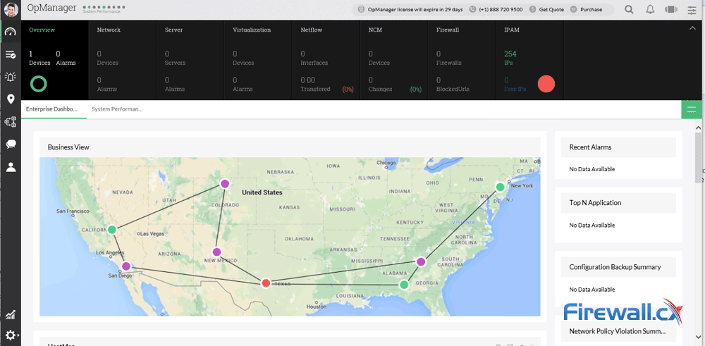 OpManager discovered devices and network view