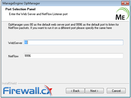 opmanager webserver and netflow ports