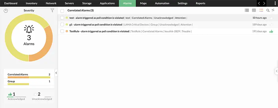 AI Ops OpManager Plus - Correlated Alarms