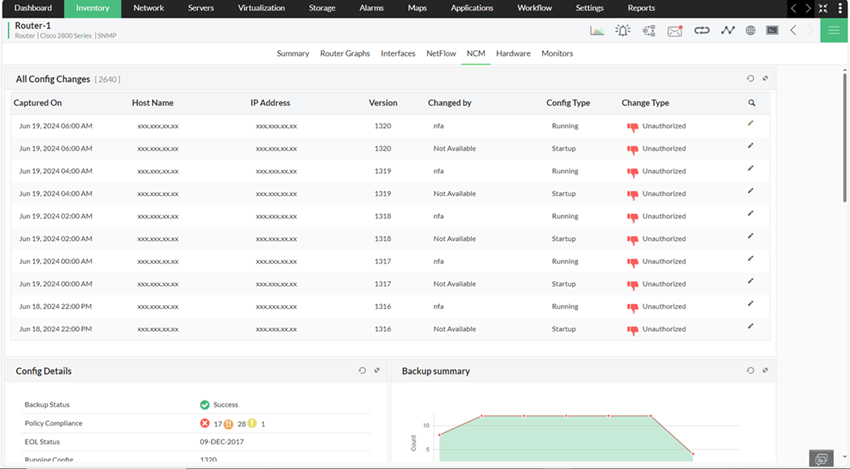 Cisco router configuration tracking and reporting