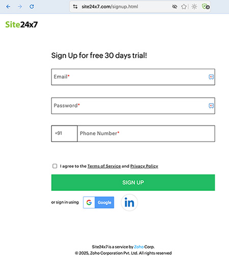 Site24x7 free trial signup