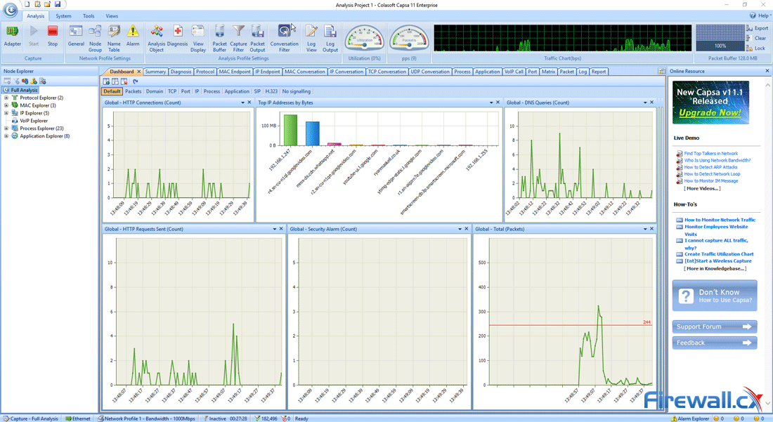 capsa enterprise v11 dashboard during capture