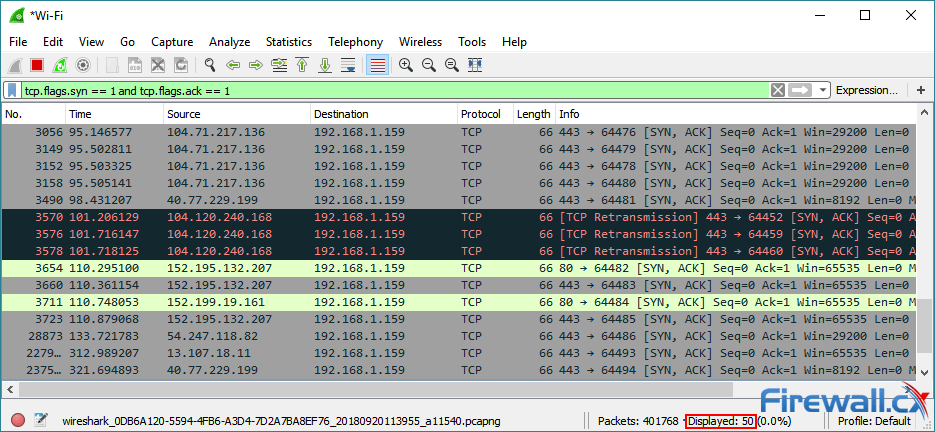 tcp syn flood attack detection with wireshark