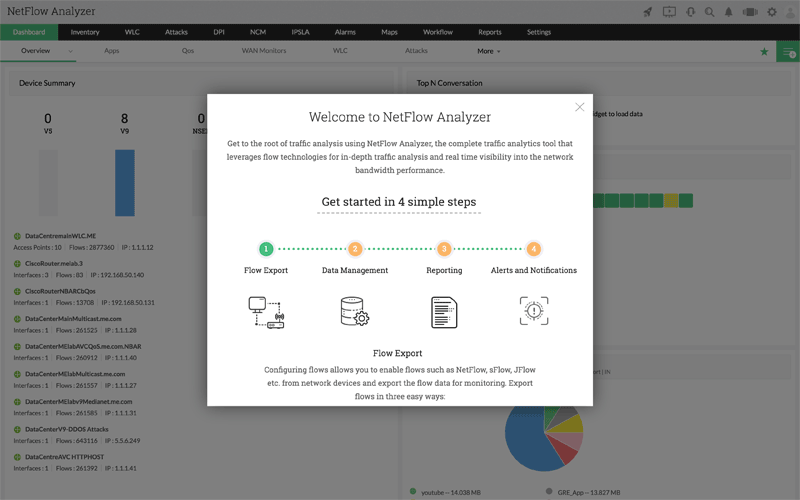 manageengine netflow analyer welcome screen