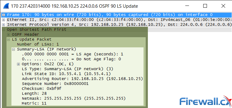 OSPF Link State Update and List State Advertisement within an Ethernet frame