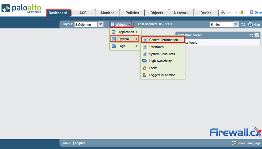 Adding Widgets to the Palo Alto Networks Firewall Web Interface