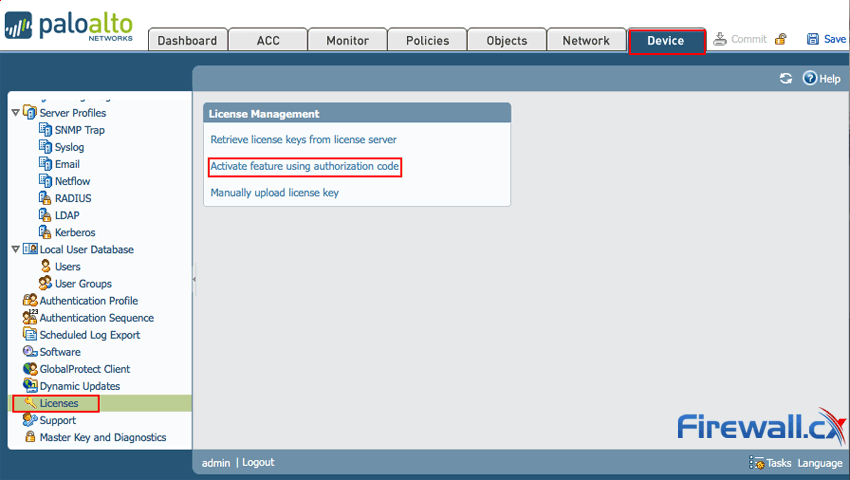 Activating the Palo Alto Networks Firewall license