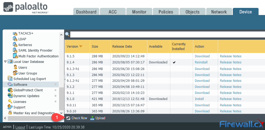 palo alto firewall check for new pan-os