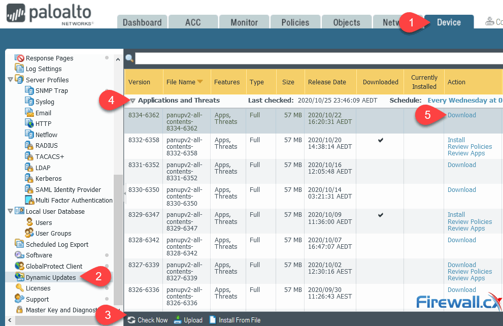 palo alto firewall upgrading applications threats version