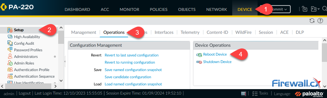 Palo Alto Firewall - Manually Rebooting the Firewall