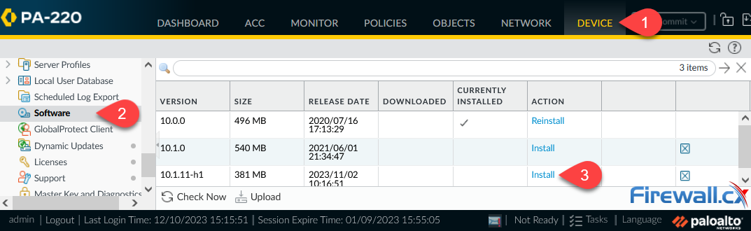 Palo Alto Firewalls - Installation of pan-os image via web gui